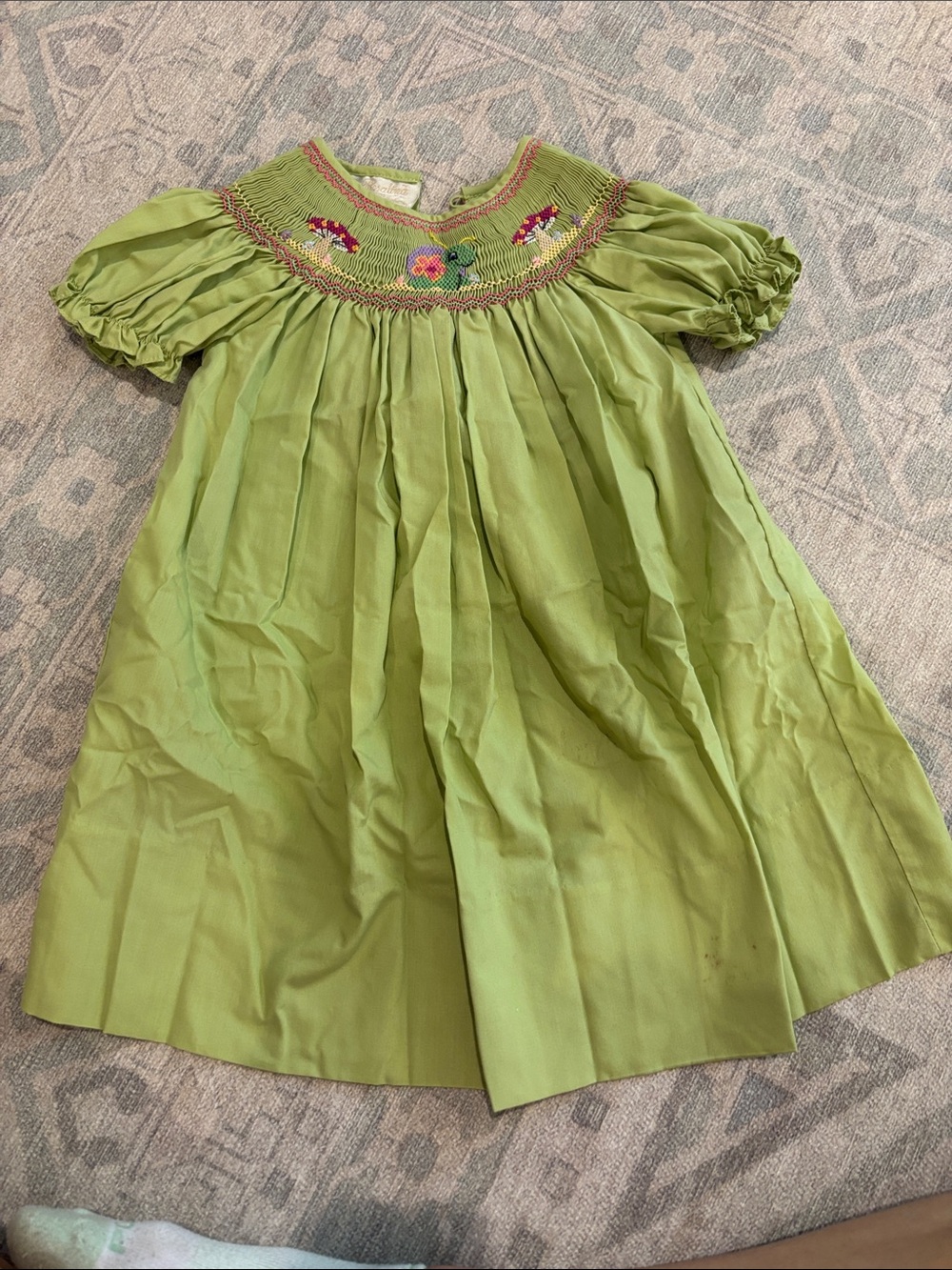 Smocked Lime Green Girls Dress with Floral Embroidery